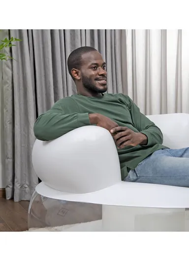 Inflatable PVC Round Sofa Foldable &amp; Reclining 75138 112x70cm - White