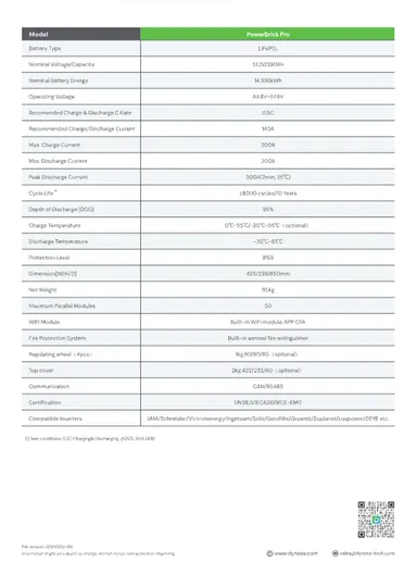 14.336kWh 280Ah Higher Efficient Lithium Iron Phosphate Battery with Built-in Fire Extinguisher, WlFl, Wheels &amp; 8000 Cycle PowerBrick (W43.5 x D23.3 x H85.7)cm