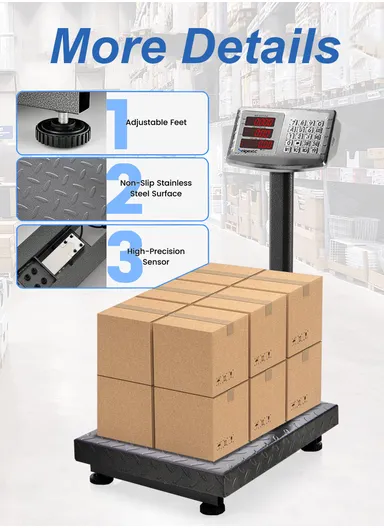 150Kg Foldable Double-Sided LED Display Electric Platform Scale, 6V Rechargeable Heavy Duty Scale with Power Switch SC-5 (L40 x W30 x H70)cm - with Support Bracket