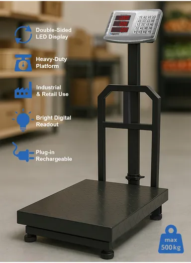 500Kg Foldable Double-Sided LED Display Electric Platform Scale, 6V Rechargeable Heavy Duty Scale with Power Switch SC-8 (L60 x W45 x H97)cm - with Support Bracket