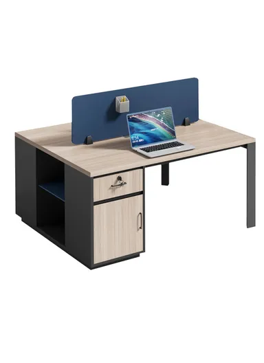 120cm 2-People Modern Design Office Staff Desk, Melamine Board &amp; Iron Frame Workstation Desk with Storage Cabinets 8212 (W120 x D120 x H75)cm