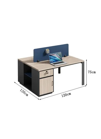 120cm 2-People Modern Design Office Staff Desk, Melamine Board &amp; Iron Frame Workstation Desk with Storage Cabinets 8212 (W120 x D120 x H75)cm