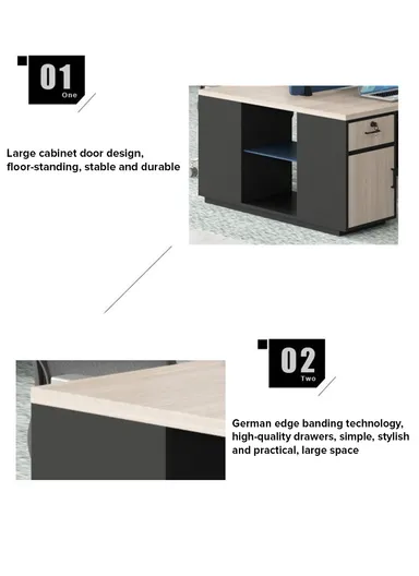 120cm 2-People Modern Design Office Staff Desk, Melamine Board &amp; Iron Frame Workstation Desk with Storage Cabinets 8212 (W120 x D120 x H75)cm