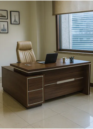 180cm L-Shaped Premium Melamine Board Office Desk with Side Storage Cabinet, Thai Oak Spacious Workstation Desk with Cable Management 8004 (W180 x D160 x H75)cm