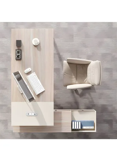 180cm L-Shape Simple Modern Office Desk with 3-Tier Side Cabinet, Iron Frame Executive Artificial Wood Office Desk 571818 (W180 x D80 x H76)cm