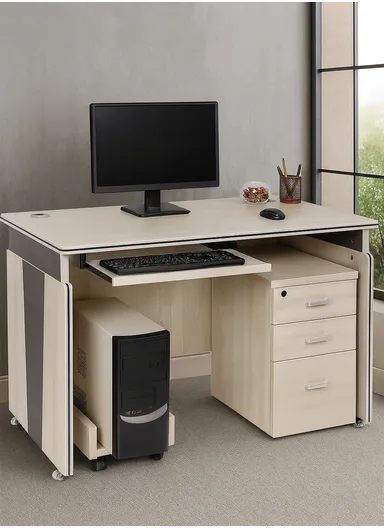 120cm Small Design Office Desk with Drawer Storage, Melamine Board &amp; Iron Frame Office Desk AB-227 (W120 x D60 x H77)cm