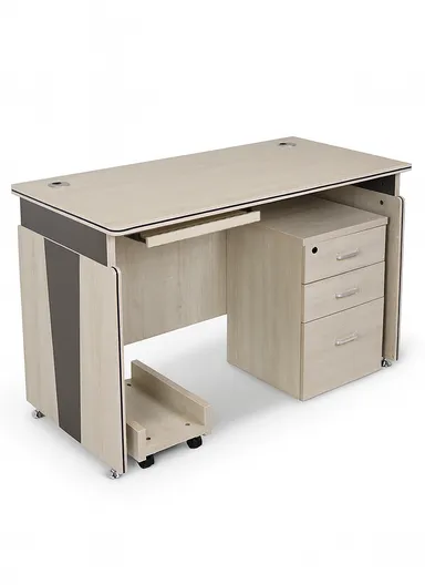 120cm Small Design Office Desk with Drawer Storage, Melamine Board &amp; Iron Frame Office Desk AB-227 (W120 x D60 x H77)cm