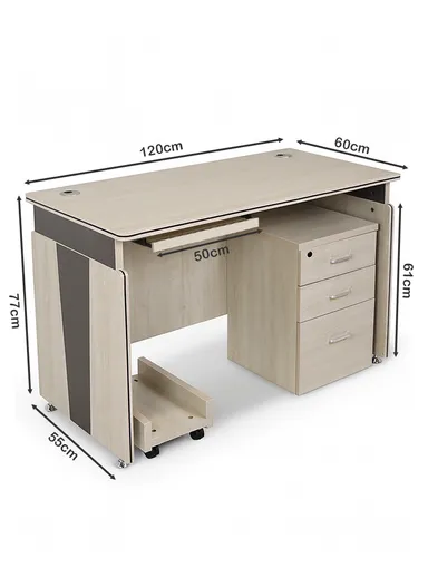 120cm Small Design Office Desk with Drawer Storage, Melamine Board &amp; Iron Frame Office Desk AB-227 (W120 x D60 x H77)cm