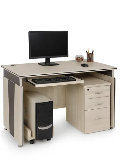 120cm Small Design Office Desk with Drawer Storage, Melamine Board &amp; Iron Frame Office Desk AB-227 (W120 x D60 x H77)cm