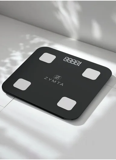 180Kg Max Load Bluetooth Smart Digital Smart Body Scale with Tuya APP, 18 Body Analysis &amp; LCD Display (L28 x W28 x H2.5)cm - Black