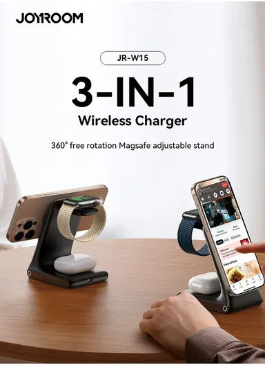 15W 3 in 1 Magnetic Wireless Charging Stand for iPhone / Apple Watch / Airpods JR-W15