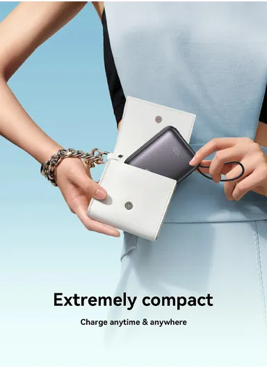 10000mAh 22.5W Digital Display Fast Charging Mini Power Bank with Dual Cables Type-C + Lightning iPhone JR-PBF27 - Black