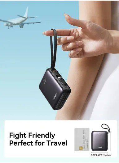 10000mAh 22.5W Digital Display Fast Charging Mini Power Bank with Dual Cables Type-C + Lightning iPhone JR-PBF27 - Black