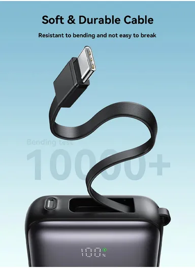 10000mAh 22.5W Digital Display Fast Charging Mini Power Bank with Dual Cables Type-C + Lightning iPhone JR-PBF27 - Black