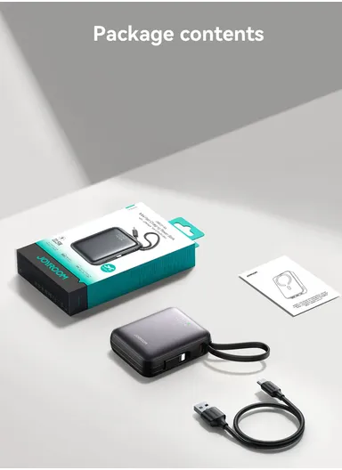 10000mAh 22.5W Digital Display Fast Charging Mini Power Bank with Dual Cables Type-C + Lightning iPhone JR-PBF27 - Black