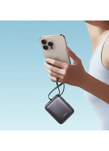 10000mAh 22.5W Digital Display Fast Charging Mini Power Bank with Dual Cables Type-C + Lightning iPhone JR-PBF27 - White