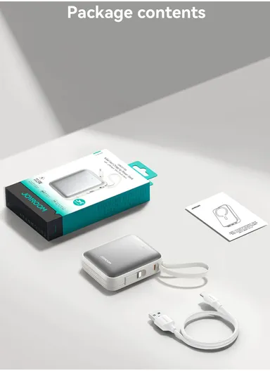 10000mAh 22.5W Digital Display Fast Charging Mini Power Bank with Dual Cables Type-C + Lightning iPhone JR-PBF27 - White