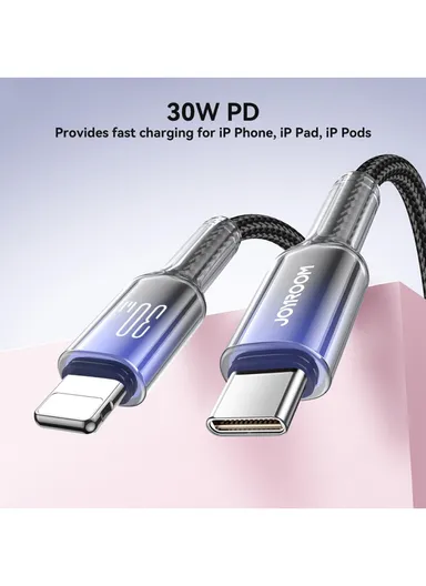 1.2m 30W Crystal-Clear Series 3A Fast Charging Data Cable (Type-C to Lightning) S-A42 - Black