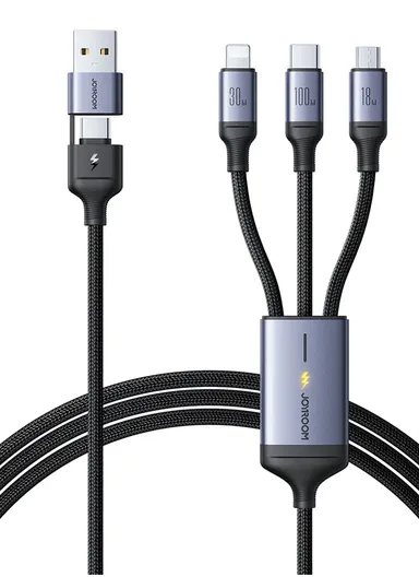 1.5m 100W 6-in-1 Speedy Series Fast Charging Cable USB-A+ Type-C to L+C+M S-A21 - Black