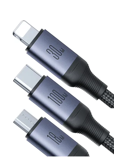 1.5m 100W 6-in-1 Speedy Series Fast Charging Cable USB-A+ Type-C to L+C+M S-A21 - Black