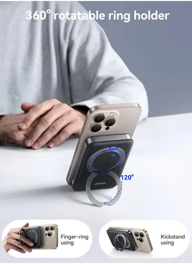 22.5W 10000mAh Magnetic Wireless Power Bank with Ring Holder JR-PBM12 - Black