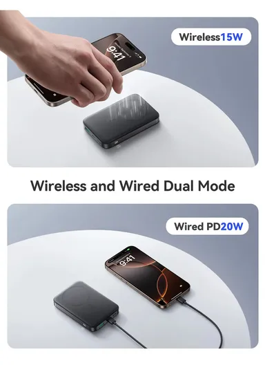 22.5W 10000mAh Magnetic Wireless Power Bank with Ring Holder JR-PBM12 - Black