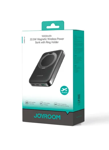 22.5W 10000mAh Magnetic Wireless Power Bank with Ring Holder JR-PBM12 - Black