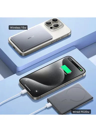 20W 5000mAh Magnetic Wireless &amp; Wired Power Bank with Ring Holder JR-PBM08 - Space Grey