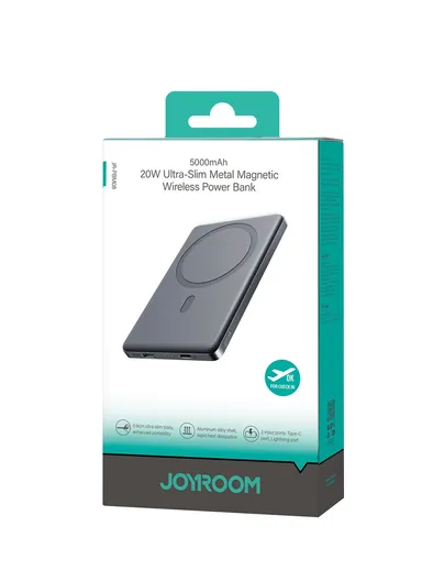 20W 5000mAh Magnetic Wireless &amp; Wired Power Bank with Ring Holder JR-PBM08 - Space Grey
