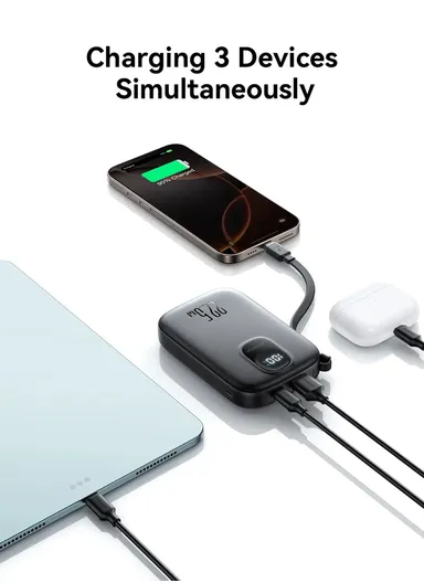 10000mAh 22.5W Digital Display Fast Charging Power Bank with Type-C Cable JR-PBF17 - Black