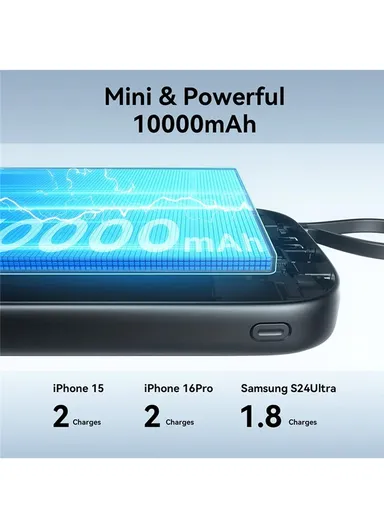 10000mAh 22.5W Digital Display Fast Charging Power Bank with Type-C Cable JR-PBF17 - Black