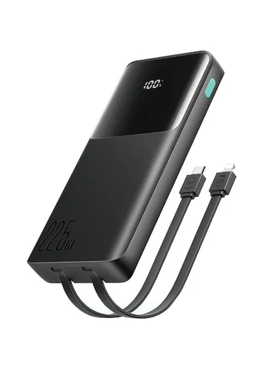 10000mAh 22.5W Digital Display Fast Charging Power Bank With Dual Cables Type-C + Lightning iPhone JR-PBF19 - Black