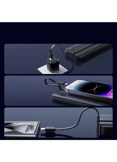 10000mAh 22.5W Digital Display Fast Charging Power Bank With Dual Cables Type-C + Lightning iPhone JR-PBF19 - Black