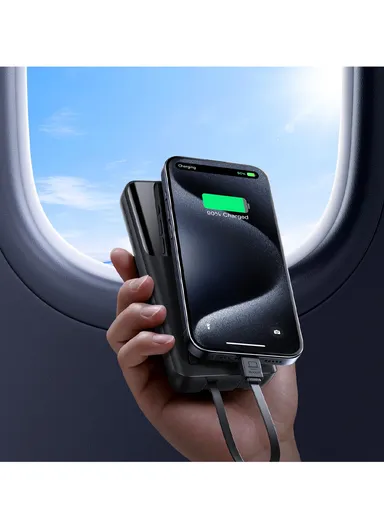 10000mAh 22.5W Digital Display Fast Charging Power Bank With Dual Cables Type-C + Lightning iPhone JR-PBF19 - Black