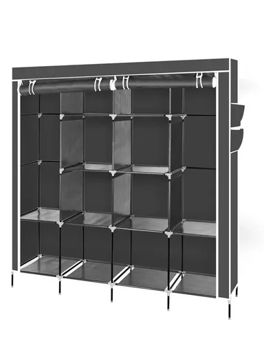 4-Section Non-Woven Fabric Cloth Boxes Cabinet with 2 Hanging Rails, Multi-Use Large Space Dustproof Cloth Boxes Cabinet with Side Cloth 28170 (W170 x D45 x H170)cm - Grey