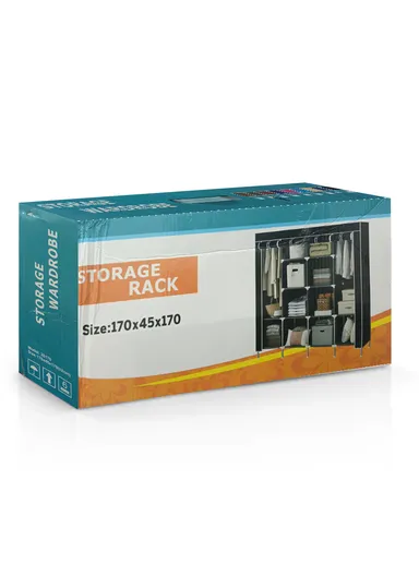 4-Section Non-Woven Fabric Cloth Boxes Cabinet with 2 Hanging Rails, Multi-Use Large Space Dustproof Cloth Boxes Cabinet with Side Cloth 28170 (W170 x D45 x H170)cm - Grey