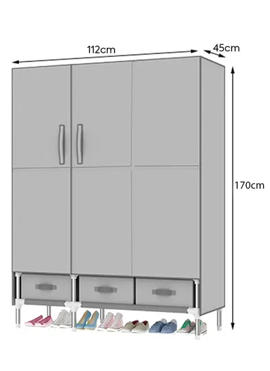 Heavy-Duty High Load Bearing Strength Double Door Storage Cabinet with Durable Fabric Drawers - Beige