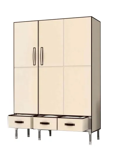 Heavy-Duty High Load Bearing Strength Double Door Storage Cabinet with Durable Fabric Drawers - Beige