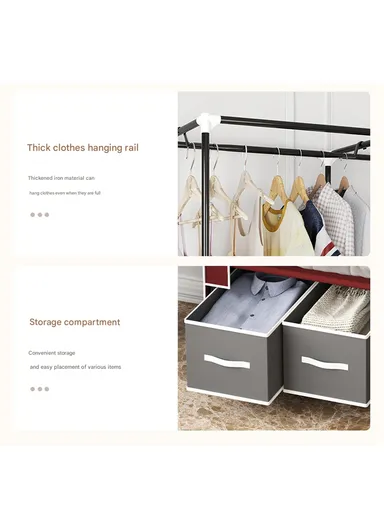 2-Section Non-Woven Fabric Cloth Boxes Cabinet with Hanging Rails &amp; 3 Fabric Drawers, Multi-Use Large Space Dustproof Cloth Boxes Cabinet YY8108 (W95 x D45 x H165)cm - Navy Blue