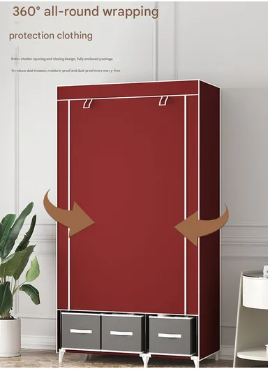 2-Section Non-Woven Fabric Cloth Boxes Cabinet with Hanging Rails &amp; 3 Fabric Drawers, Multi-Use Large Space Dustproof Cloth Boxes Cabinet YY8108 (W95 x D45 x H165)cm - Navy Blue