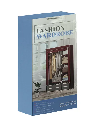 2-Section Non-Woven Fabric Cloth Boxes Cabinet with Hanging Rails &amp; 3 Fabric Drawers, Multi-Use Large Space Dustproof Cloth Boxes Cabinet YY8108 (W95 x D45 x H165)cm - Navy Blue