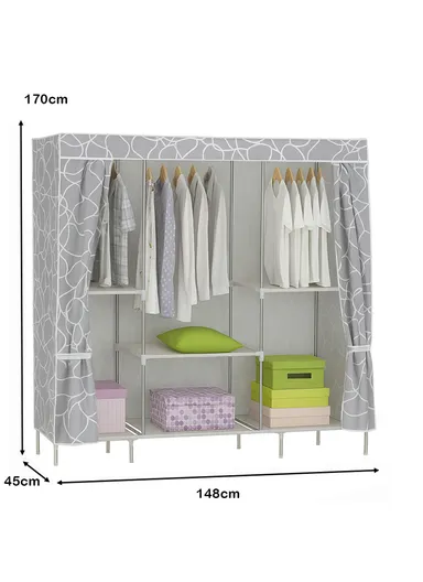 3-Section Non-Woven Fabric Cloth Boxes Cabinet with 3 Hanging Rails, Multi-Use Large Space Dustproof Boxes Cabinet (W148 x D45 x H170)cm - Beige
