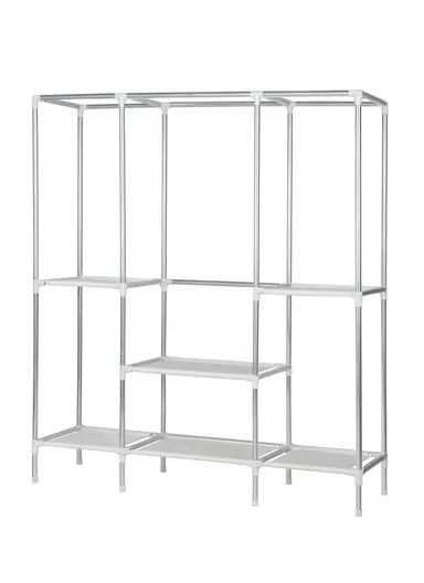 3-Section Non-Woven Fabric Cloth Boxes Cabinet with 3 Hanging Rails, Multi-Use Large Space Dustproof Boxes Cabinet (W148 x D45 x H170)cm - Beige