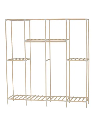 4-Section Non-Woven Fabric Cloth Boxes Cabinet with 2 Hanging Rails, Multi-Use Large Space Dustproof Boxes Cabinet (W168 x D45 x H170)cm - Leaves Patterns Style