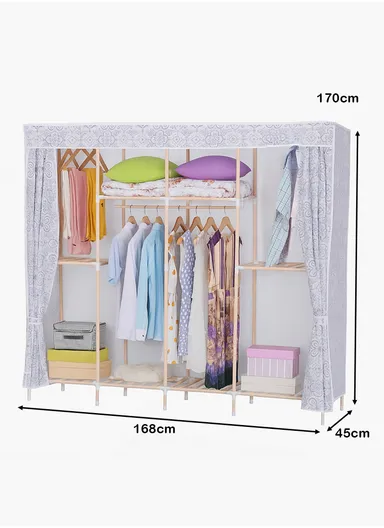 4-Section Non-Woven Fabric Cloth Boxes Cabinet with 2 Hanging Rails, Multi-Use Large Space Dustproof Boxes Cabinet (W168 x D45 x H170)cm - Mixed Patterns Style