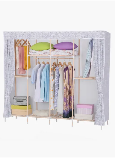 4-Section Non-Woven Fabric Cloth Boxes Cabinet with 2 Hanging Rails, Multi-Use Large Space Dustproof Boxes Cabinet (W168 x D45 x H170)cm - Mixed Patterns Style