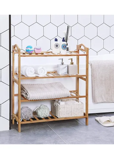 3-Layer Portable &amp; Durable Bamboo Wood Shoe Rack Shelf Storage Organizer Free Standing with Handle (W68 x D23 x H51)cm