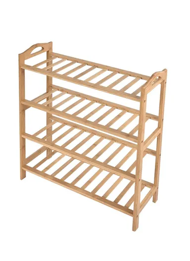 3-Layer Portable &amp; Durable Bamboo Wood Shoe Rack Shelf Storage Organizer Free Standing with Handle (W68 x D23 x H51)cm