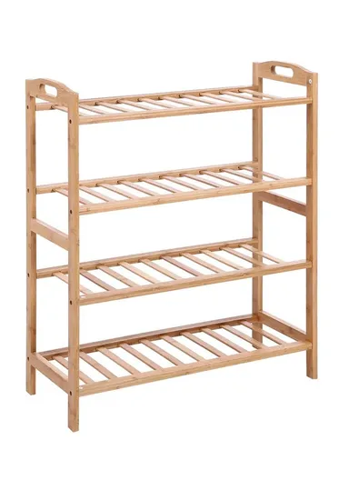 3-Layer Portable &amp; Durable Bamboo Wood Shoe Rack Shelf Storage Organizer Free Standing with Handle (W68 x D23 x H51)cm