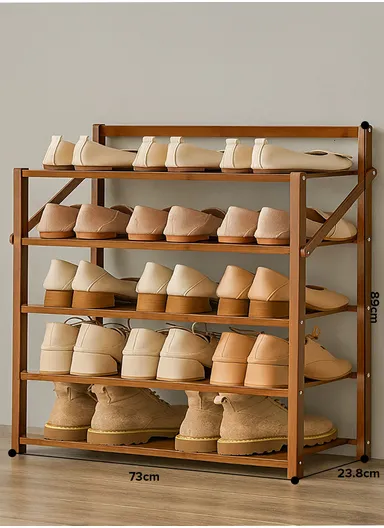 5 Layer Brown Free-Installation Folding Wood Shoe Rack